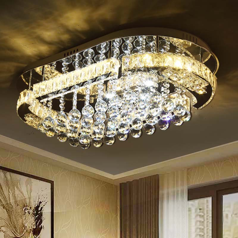 Crystal Ball Oval Flush Mount Lighting Minimalist LED Flush Light Fixture in Chrome Clearhalo 'Ceiling Lights' 'Close To Ceiling Lights' 'Close to ceiling' 'Flush mount' Lighting' 272264