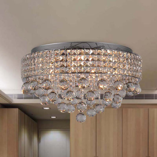 Modern Cascading Flushmount Crystal Ball 9 Lights Living Room Ceiling Light Fixture in Nickel Nickel Clearhalo 'Ceiling Lights' 'Close To Ceiling Lights' 'Close to ceiling' 'Flush mount' Lighting' 272270