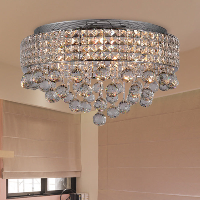 Modern Cascading Flushmount Crystal Ball 9 Lights Living Room Ceiling Light Fixture in Nickel Clearhalo 'Ceiling Lights' 'Close To Ceiling Lights' 'Close to ceiling' 'Flush mount' Lighting' 272271