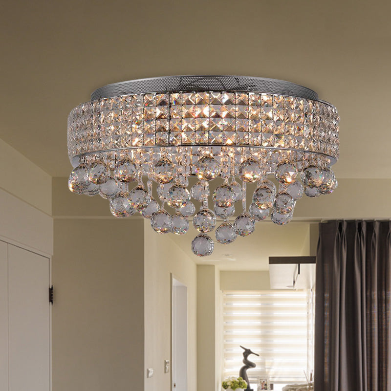 Modern Cascading Flushmount Crystal Ball 9 Lights Living Room Ceiling Light Fixture in Nickel Clearhalo 'Ceiling Lights' 'Close To Ceiling Lights' 'Close to ceiling' 'Flush mount' Lighting' 272272