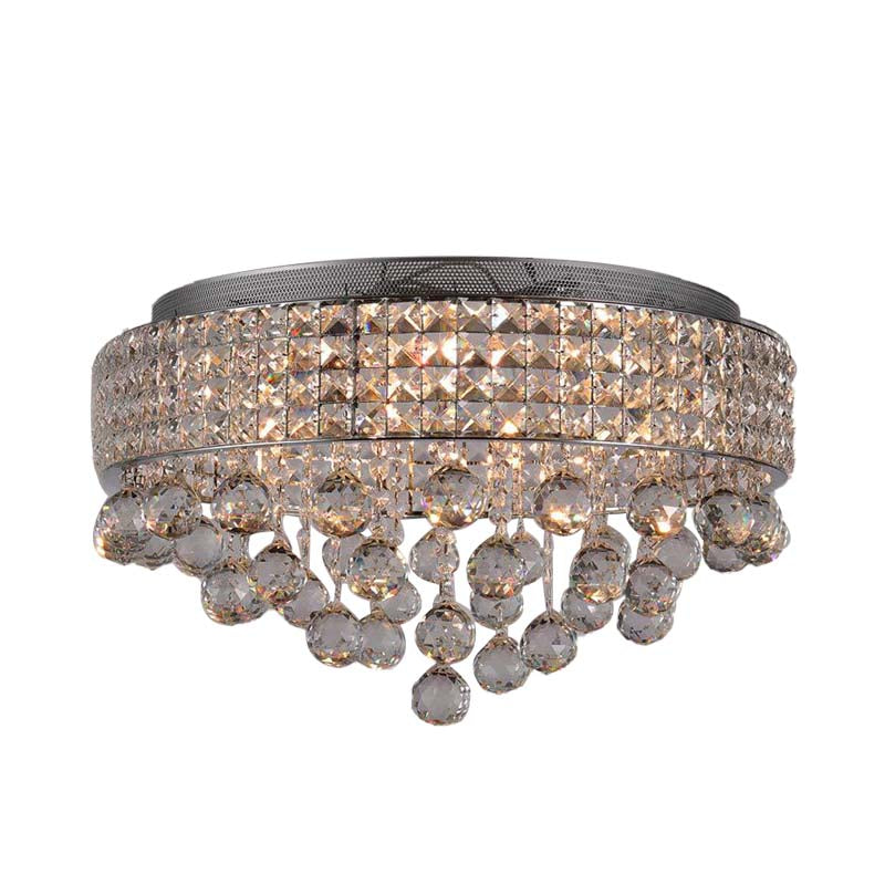 Modern Cascading Flushmount Crystal Ball 9 Lights Living Room Ceiling Light Fixture in Nickel Clearhalo 'Ceiling Lights' 'Close To Ceiling Lights' 'Close to ceiling' 'Flush mount' Lighting' 272274