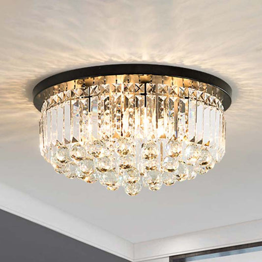 Black Cylinder Flush Mount Minimalist 4 Lights Crystal Ball Ceiling Mounted Fixture Black Clearhalo 'Ceiling Lights' 'Close To Ceiling Lights' 'Close to ceiling' 'Flush mount' Lighting' 272277