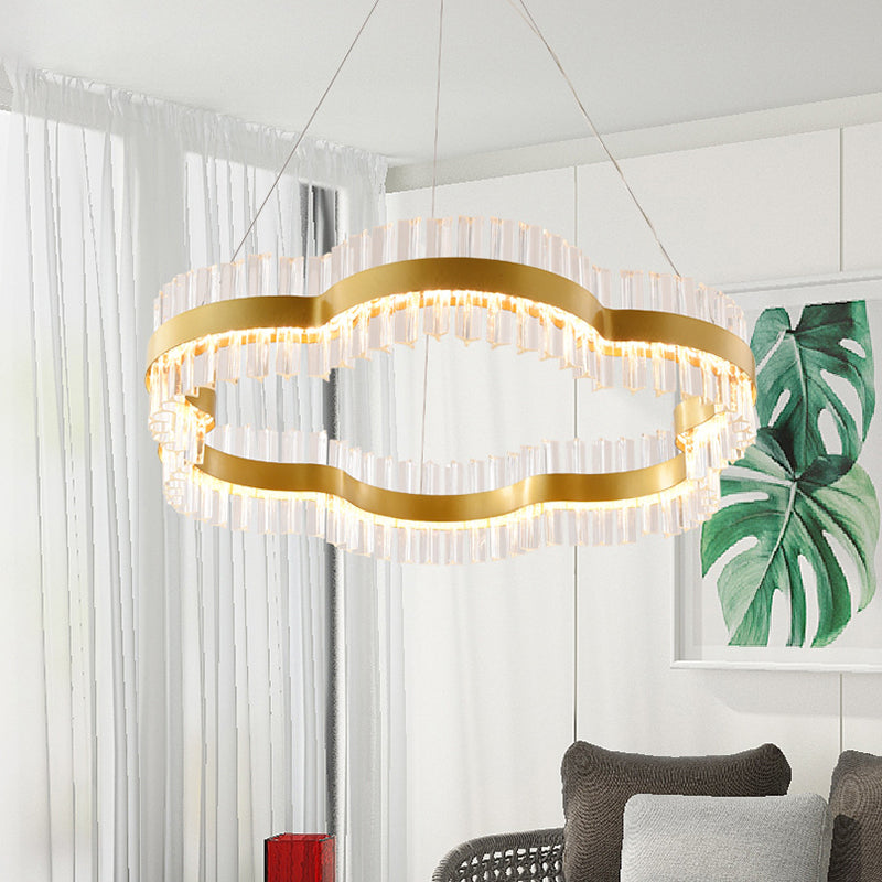 1/2 Tiers Flower Living Room Ceiling Chandelier Crystal 23.5"/31.5" Wide Led Minimalist Hanging Light Kit in Black/Gold Gold 1 Tier 23.5" Clearhalo 'Ceiling Lights' 'Modern Pendants' 'Modern' 'Pendant Lights' 'Pendants' Lighting' 272284