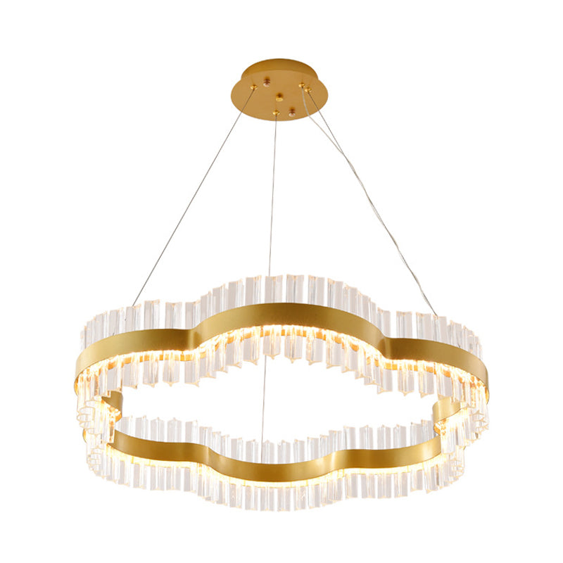 1/2 Tiers Flower Living Room Ceiling Chandelier Crystal 23.5"/31.5" Wide Led Minimalist Hanging Light Kit in Black/Gold Clearhalo 'Ceiling Lights' 'Modern Pendants' 'Modern' 'Pendant Lights' 'Pendants' Lighting' 272288