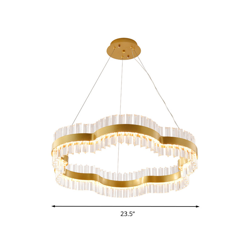 1/2 Tiers Flower Living Room Ceiling Chandelier Crystal 23.5"/31.5" Wide Led Minimalist Hanging Light Kit in Black/Gold Clearhalo 'Ceiling Lights' 'Modern Pendants' 'Modern' 'Pendant Lights' 'Pendants' Lighting' 272289