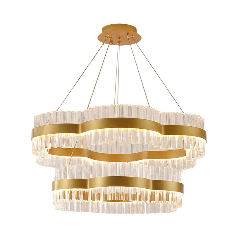 1/2 Tiers Flower Living Room Ceiling Chandelier Crystal 23.5"/31.5" Wide Led Minimalist Hanging Light Kit in Black/Gold Clearhalo 'Ceiling Lights' 'Modern Pendants' 'Modern' 'Pendant Lights' 'Pendants' Lighting' 272294