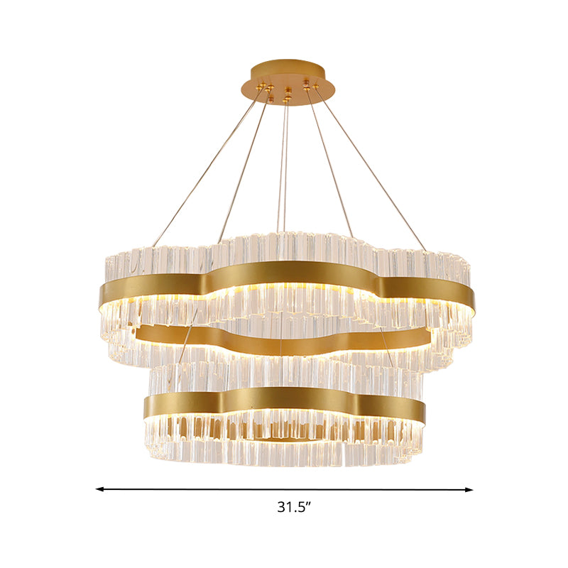 1/2 Tiers Flower Living Room Ceiling Chandelier Crystal 23.5"/31.5" Wide Led Minimalist Hanging Light Kit in Black/Gold Clearhalo 'Ceiling Lights' 'Modern Pendants' 'Modern' 'Pendant Lights' 'Pendants' Lighting' 272295