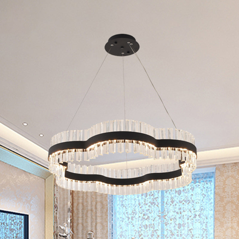 1/2 Tiers Flower Living Room Ceiling Chandelier Crystal 23.5"/31.5" Wide Led Minimalist Hanging Light Kit in Black/Gold Clearhalo 'Ceiling Lights' 'Modern Pendants' 'Modern' 'Pendant Lights' 'Pendants' Lighting' 272297