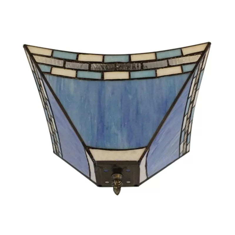 Stained Glass Ceiling Light in Blue, Flush Mount Light with Pyramid Shade for Living Room Tiffany Style Clearhalo 'Ceiling Lights' 'Close To Ceiling Lights' 'Close to ceiling' 'Flush mount' Lighting' 2723