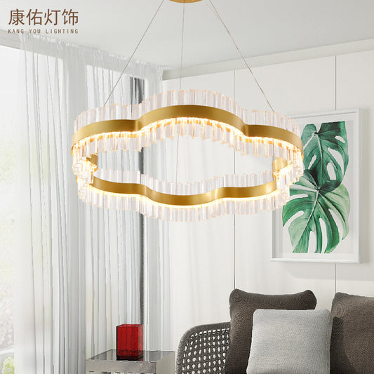 1/2 Tiers Flower Living Room Ceiling Chandelier Crystal 23.5"/31.5" Wide Led Minimalist Hanging Light Kit in Black/Gold Gold 1 Tier 31.5" Clearhalo 'Ceiling Lights' 'Modern Pendants' 'Modern' 'Pendant Lights' 'Pendants' Lighting' 272308