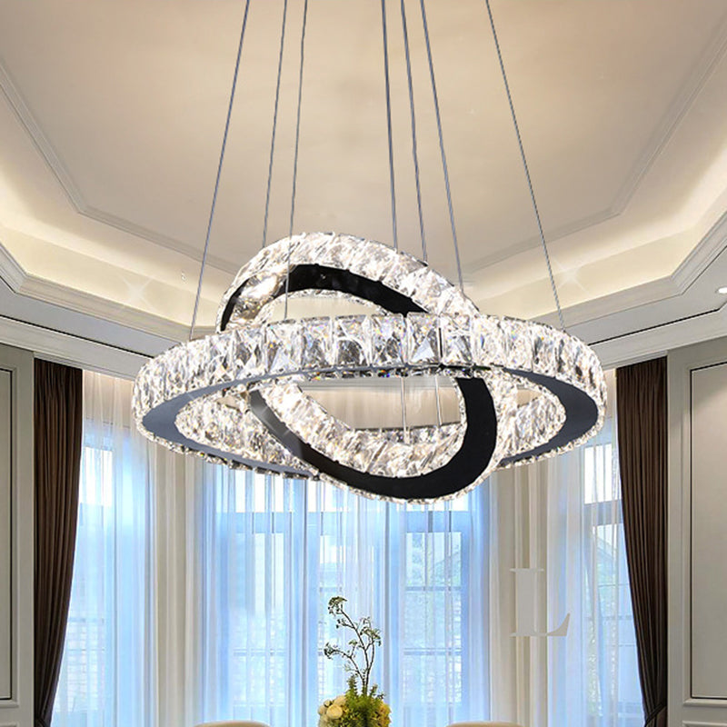 Ring Chandelier Light Minimalist Crystal 19"/19.5"/23.5" Wide LED Black Hanging Lamp Kit for Bedroom Black Clearhalo 'Ceiling Lights' 'Modern Pendants' 'Modern' 'Pendant Lights' 'Pendants' Lighting' 272310