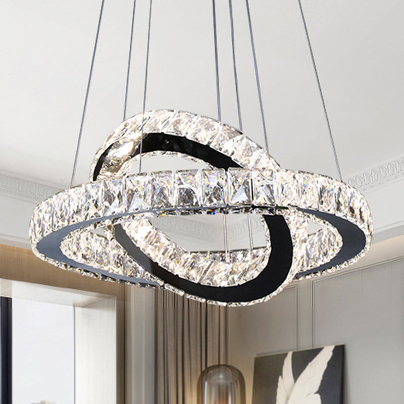 Ring Chandelier Light Minimalist Crystal 19"/19.5"/23.5" Wide LED Black Hanging Lamp Kit for Bedroom Clearhalo 'Ceiling Lights' 'Modern Pendants' 'Modern' 'Pendant Lights' 'Pendants' Lighting' 272311