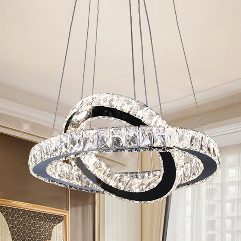 Ring Chandelier Light Minimalist Crystal 19"/19.5"/23.5" Wide LED Black Hanging Lamp Kit for Bedroom Clearhalo 'Ceiling Lights' 'Modern Pendants' 'Modern' 'Pendant Lights' 'Pendants' Lighting' 272312