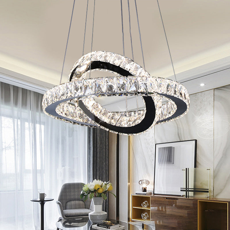 Ring Chandelier Light Minimalist Crystal 19"/19.5"/23.5" Wide LED Black Hanging Lamp Kit for Bedroom Clearhalo 'Ceiling Lights' 'Modern Pendants' 'Modern' 'Pendant Lights' 'Pendants' Lighting' 272313