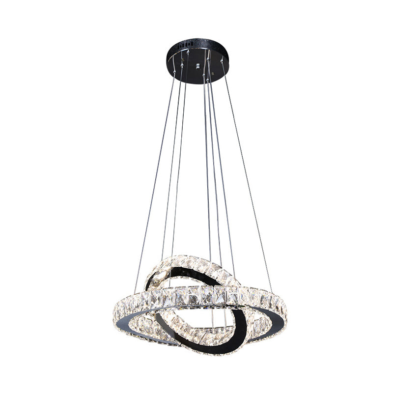 Ring Chandelier Light Minimalist Crystal 19"/19.5"/23.5" Wide LED Black Hanging Lamp Kit for Bedroom Clearhalo 'Ceiling Lights' 'Modern Pendants' 'Modern' 'Pendant Lights' 'Pendants' Lighting' 272314