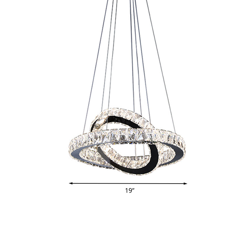 Ring Chandelier Light Minimalist Crystal 19"/19.5"/23.5" Wide LED Black Hanging Lamp Kit for Bedroom Clearhalo 'Ceiling Lights' 'Modern Pendants' 'Modern' 'Pendant Lights' 'Pendants' Lighting' 272315