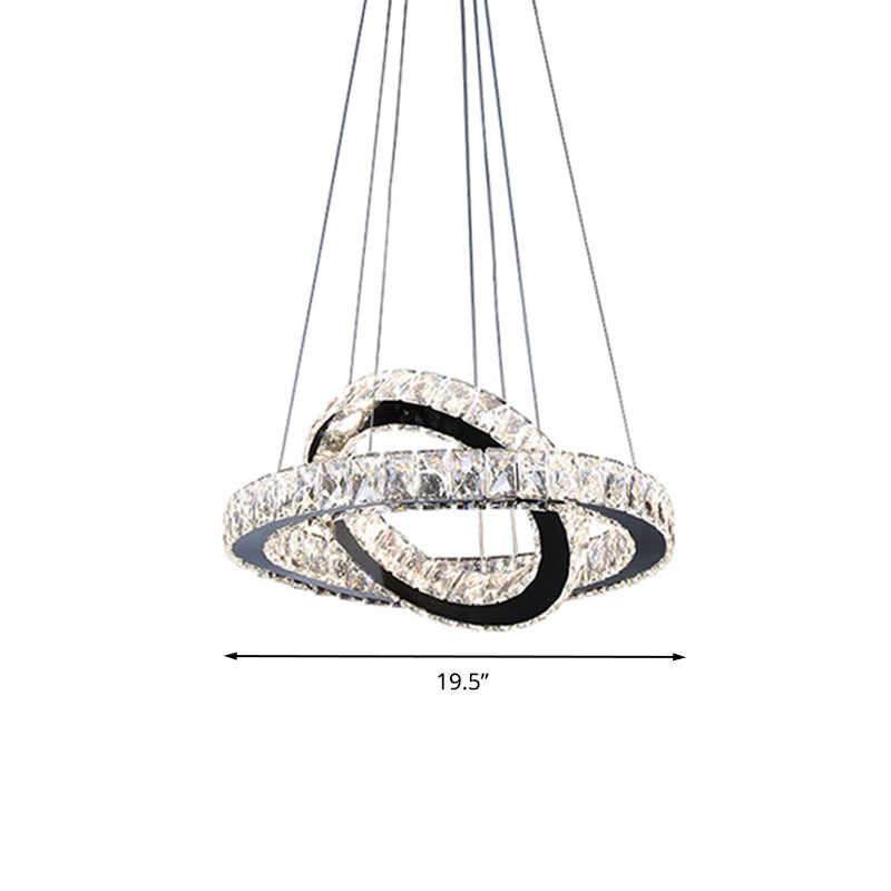 Ring Chandelier Light Minimalist Crystal 19"/19.5"/23.5" Wide LED Black Hanging Lamp Kit for Bedroom Clearhalo 'Ceiling Lights' 'Modern Pendants' 'Modern' 'Pendant Lights' 'Pendants' Lighting' 272316