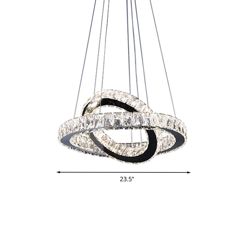 Ring Chandelier Light Minimalist Crystal 19"/19.5"/23.5" Wide LED Black Hanging Lamp Kit for Bedroom Clearhalo 'Ceiling Lights' 'Modern Pendants' 'Modern' 'Pendant Lights' 'Pendants' Lighting' 272317