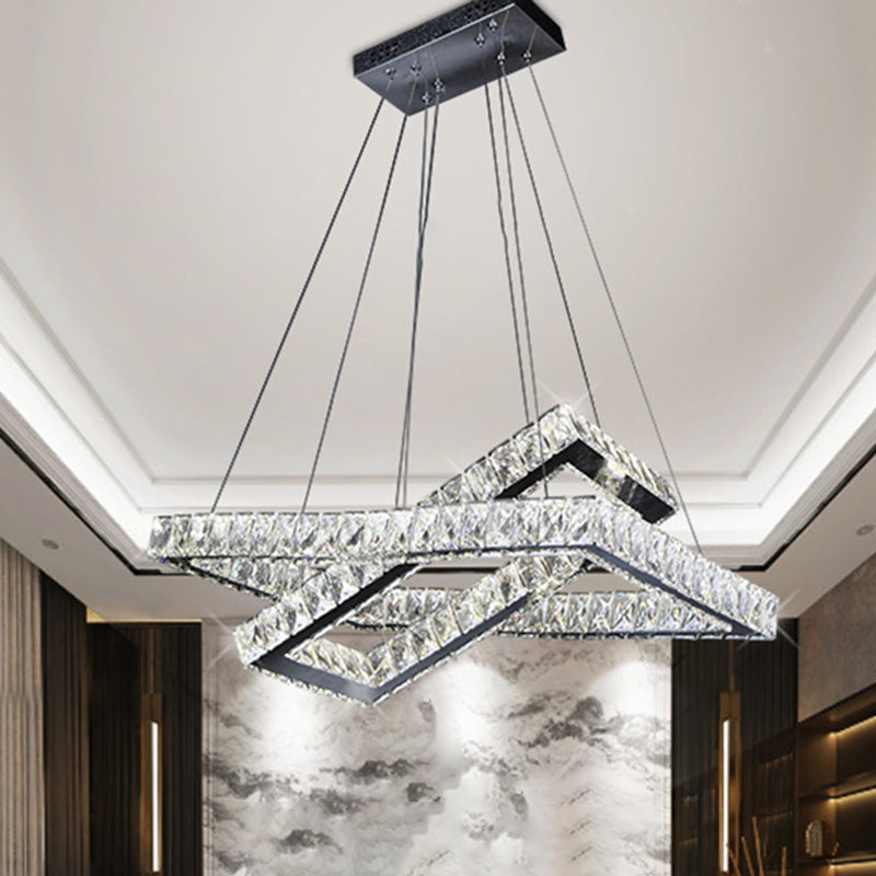 Rectangle Chandelier Lamp Minimalist Crystal LED Dining Room Pendant Lighting Fixture in Black Black Clearhalo 'Ceiling Lights' 'Modern Pendants' 'Modern' 'Pendant Lights' 'Pendants' Lighting' 272320