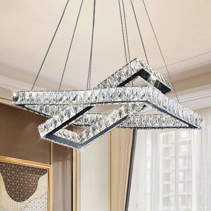 Rectangle Chandelier Lamp Minimalist Crystal LED Dining Room Pendant Lighting Fixture in Black Clearhalo 'Ceiling Lights' 'Modern Pendants' 'Modern' 'Pendant Lights' 'Pendants' Lighting' 272321