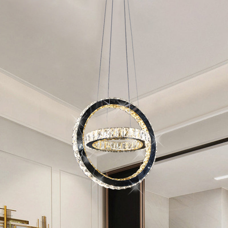 Minimalist LED Ring Chandelier Lamp Crystal LED Living Room Hanging Light in Black Clearhalo 'Ceiling Lights' 'Modern Pendants' 'Modern' 'Pendant Lights' 'Pendants' Lighting' 272336