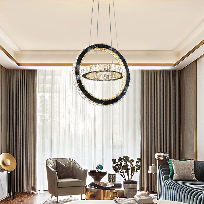 Minimalist LED Ring Chandelier Lamp Crystal LED Living Room Hanging Light in Black Clearhalo 'Ceiling Lights' 'Modern Pendants' 'Modern' 'Pendant Lights' 'Pendants' Lighting' 272337