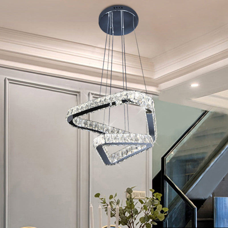 Crystal Triangle Chandelier Pendant Light Minimalist LED Hanging Lamp in Nickel Nickel Clearhalo 'Ceiling Lights' 'Modern Pendants' 'Modern' 'Pendant Lights' 'Pendants' Lighting' 272341