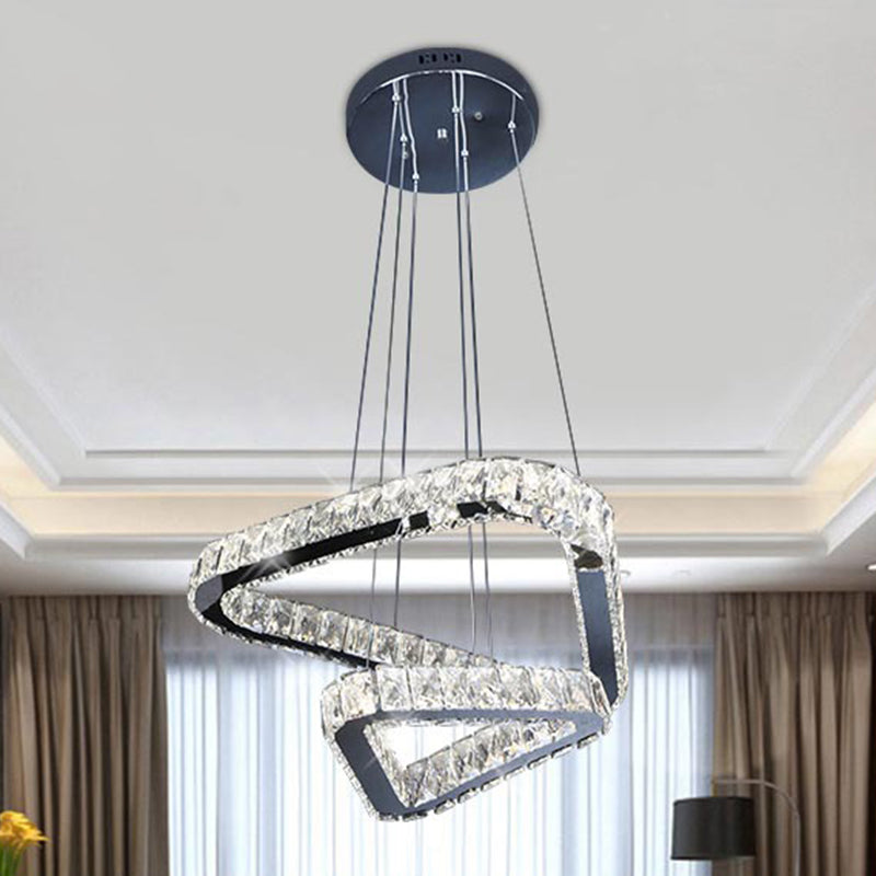 Crystal Triangle Chandelier Pendant Light Minimalist LED Hanging Lamp in Nickel Clearhalo 'Ceiling Lights' 'Modern Pendants' 'Modern' 'Pendant Lights' 'Pendants' Lighting' 272342