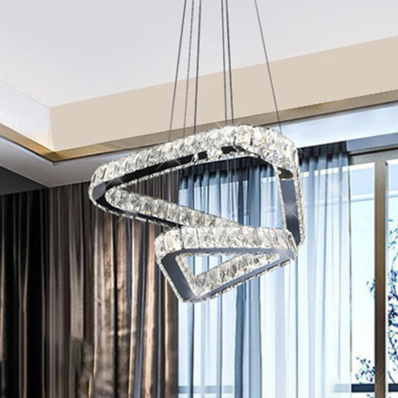 Crystal Triangle Chandelier Pendant Light Minimalist LED Hanging Lamp in Nickel Clearhalo 'Ceiling Lights' 'Modern Pendants' 'Modern' 'Pendant Lights' 'Pendants' Lighting' 272343