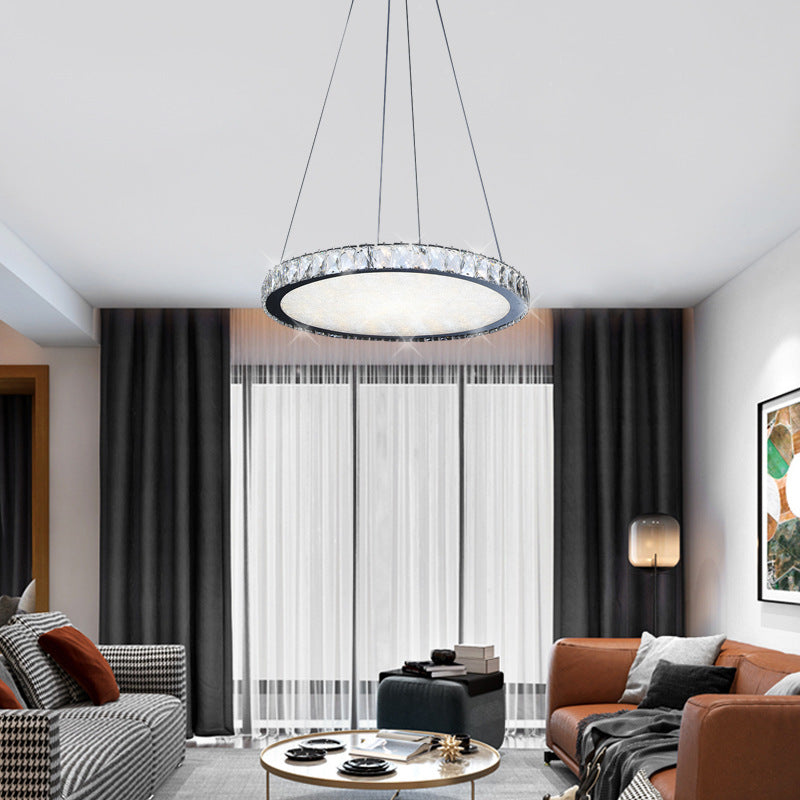 Crystal Round Chandelier Lighting Fixture Contemporary LED Nickel Pendant Ceiling Light Clearhalo 'Ceiling Lights' 'Modern Pendants' 'Modern' 'Pendant Lights' 'Pendants' Lighting' 272358