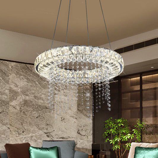 Black Ring Shape Chandelier Lighting Minimalist LED Crystal Hanging Light Fixture Nickel Clearhalo 'Ceiling Lights' 'Modern Pendants' 'Modern' 'Pendant Lights' 'Pendants' Lighting' 272362