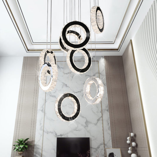 Ring Crystal Cluster Pendant Minimalist LED Black Down Lighting for Living Room Black Clearhalo 'Ceiling Lights' 'Modern Pendants' 'Modern' 'Pendant Lights' 'Pendants' Lighting' 272369