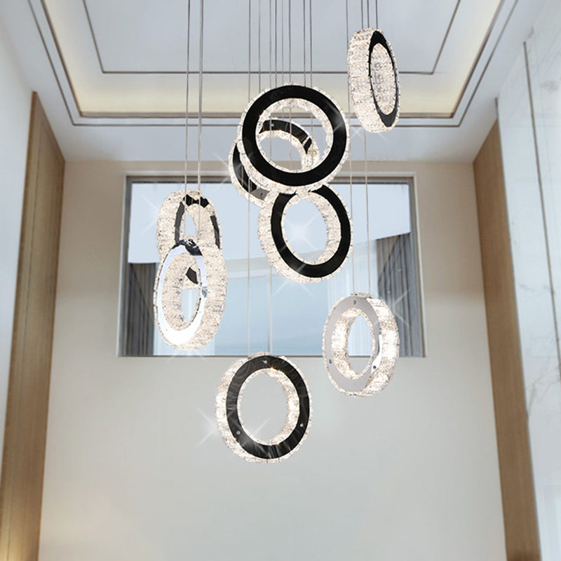 Ring Crystal Cluster Pendant Minimalist LED Black Down Lighting for Living Room Clearhalo 'Ceiling Lights' 'Modern Pendants' 'Modern' 'Pendant Lights' 'Pendants' Lighting' 272370