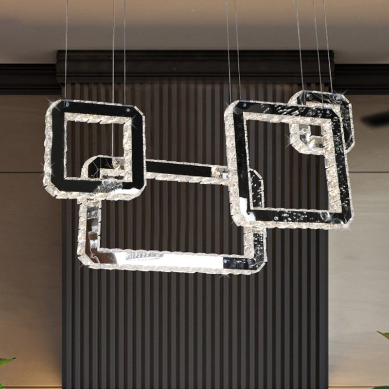 Square Crystal Cluster Pendant Light Minimalist LED Black Hanging Lamp Kit for Living Rom Clearhalo 'Ceiling Lights' 'Modern Pendants' 'Modern' 'Pendant Lights' 'Pendants' Lighting' 272377