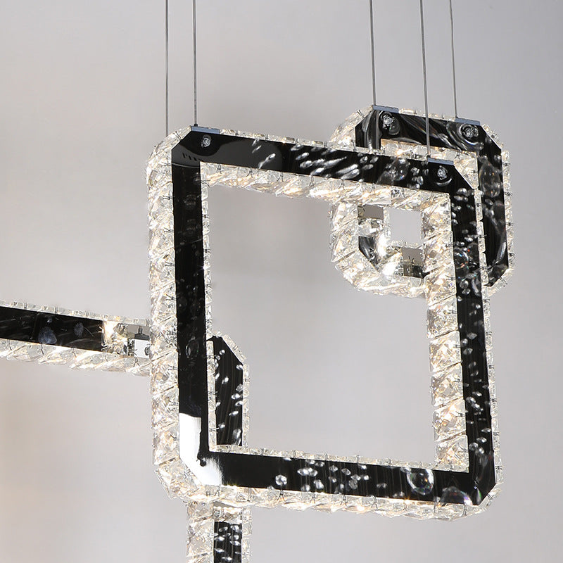 Square Crystal Cluster Pendant Light Minimalist LED Black Hanging Lamp Kit for Living Rom Clearhalo 'Ceiling Lights' 'Modern Pendants' 'Modern' 'Pendant Lights' 'Pendants' Lighting' 272382