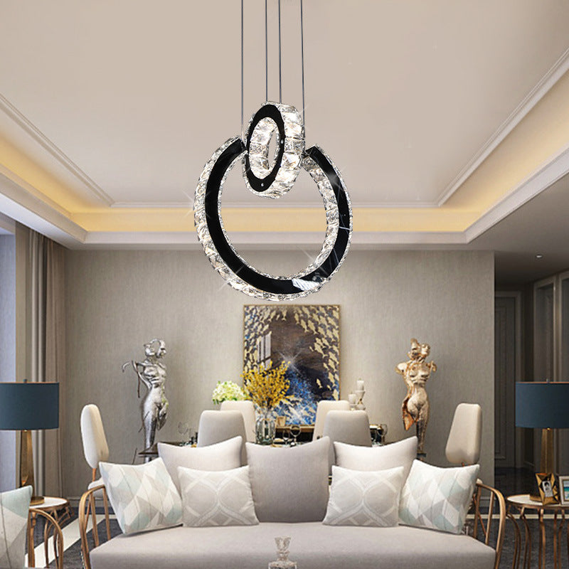 Minimalist Ring Crystal Chandelier Lighting Fixture LED Hanging Ceiling Light in Black Clearhalo 'Ceiling Lights' 'Modern Pendants' 'Modern' 'Pendant Lights' 'Pendants' Lighting' 272393