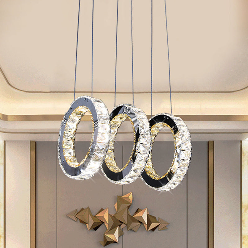 Round Living Room Cluster Pendant Crystal LED Contemporary Down Lighting Silver Clearhalo 'Ceiling Lights' 'Modern Pendants' 'Modern' 'Pendant Lights' 'Pendants' Lighting' 272397