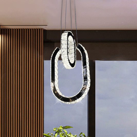 Oval Shaped Chandelier Light Fixture LED Minimalist Hanging Lamp Kit in Black Black Clearhalo 'Ceiling Lights' 'Modern Pendants' 'Modern' 'Pendant Lights' 'Pendants' Lighting' 272404