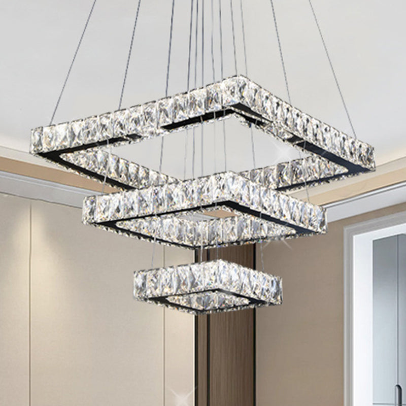 Square Ceiling Chandelier Minimalist Crystal LED Black Pendant Lighting Fixture Clearhalo 'Ceiling Lights' 'Modern Pendants' 'Modern' 'Pendant Lights' 'Pendants' Lighting' 272412