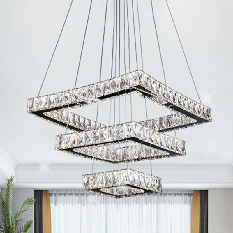 Square Ceiling Chandelier Minimalist Crystal LED Black Pendant Lighting Fixture Clearhalo 'Ceiling Lights' 'Modern Pendants' 'Modern' 'Pendant Lights' 'Pendants' Lighting' 272413