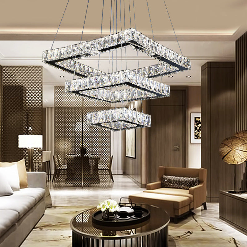 Square Ceiling Chandelier Minimalist Crystal LED Black Pendant Lighting Fixture Clearhalo 'Ceiling Lights' 'Modern Pendants' 'Modern' 'Pendant Lights' 'Pendants' Lighting' 272414