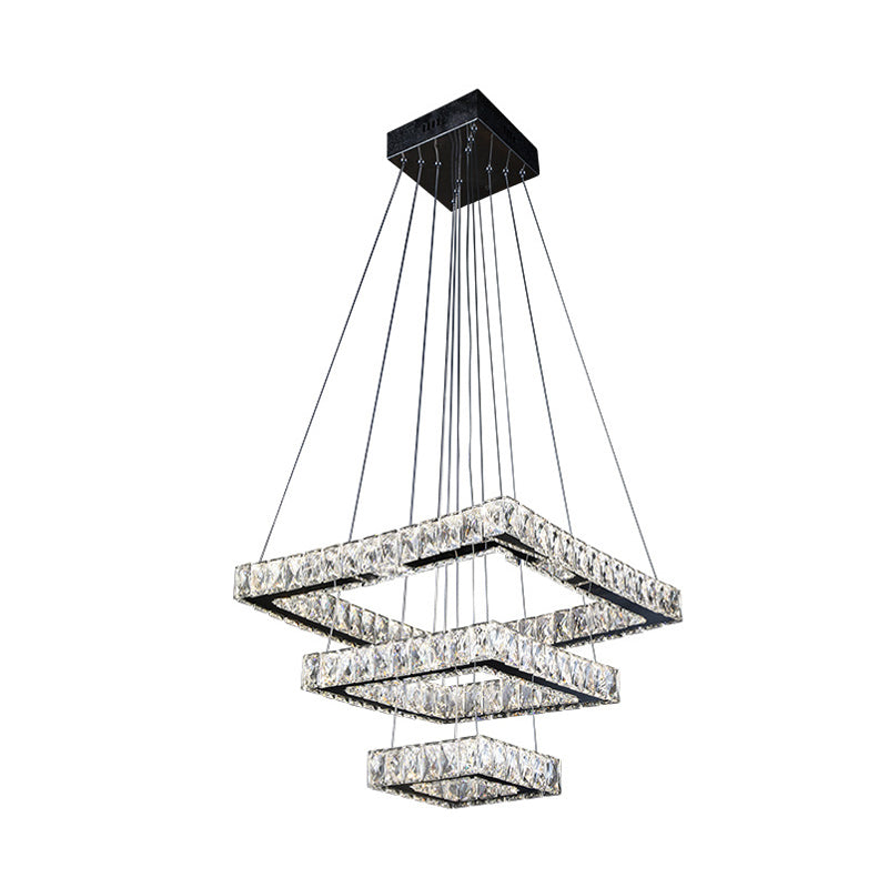 Square Ceiling Chandelier Minimalist Crystal LED Black Pendant Lighting Fixture Clearhalo 'Ceiling Lights' 'Modern Pendants' 'Modern' 'Pendant Lights' 'Pendants' Lighting' 272415