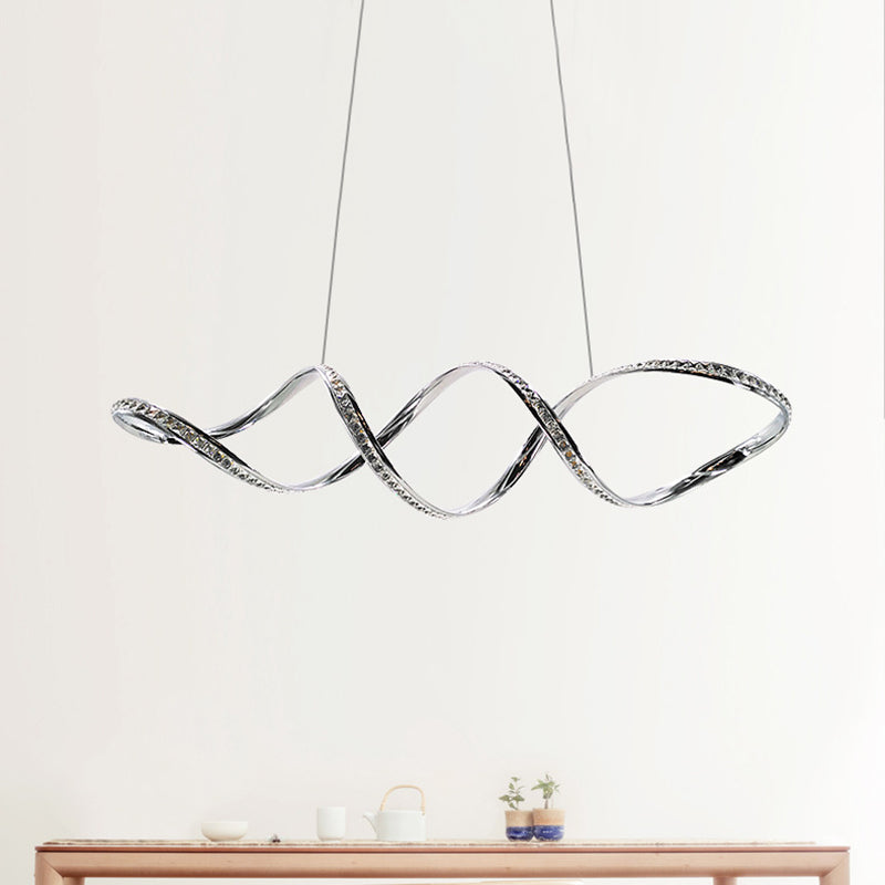 Twist Hanging Chandelier Modern Crystal LED Dining Room Pendant Lighting in Chrome, Warm/White Light Chrome White Clearhalo 'Ceiling Lights' 'Chandeliers' 'Modern Chandeliers' 'Modern' Lighting' 272428