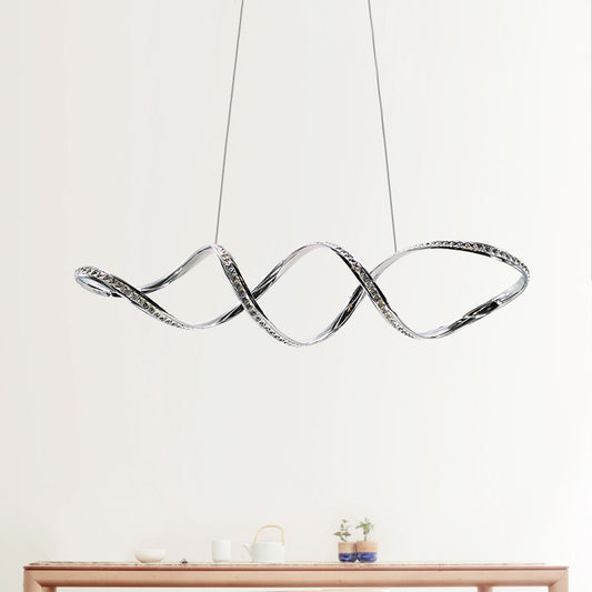 Twist Hanging Chandelier Modern Crystal LED Dining Room Pendant Lighting in Chrome, Warm/White Light Chrome White Clearhalo 'Ceiling Lights' 'Chandeliers' 'Modern Chandeliers' 'Modern' Lighting' 272428