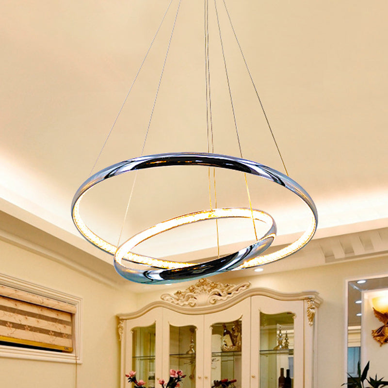 Minimalist Ring Chandelier Lighting Fixture Crystal LED Living Room Pendant Lamp in Chrome, Warm/White Light Chrome Clearhalo 'Ceiling Lights' 'Modern Pendants' 'Modern' 'Pendant Lights' 'Pendants' Lighting' 272432