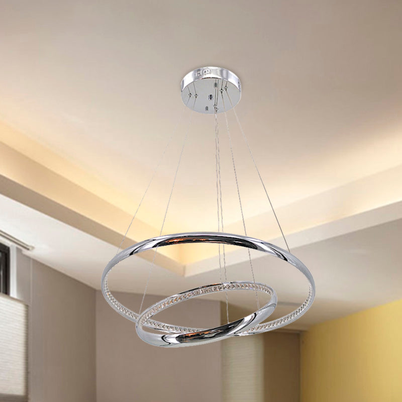 Minimalist Ring Chandelier Lighting Fixture Crystal LED Living Room Pendant Lamp in Chrome, Warm/White Light Clearhalo 'Ceiling Lights' 'Modern Pendants' 'Modern' 'Pendant Lights' 'Pendants' Lighting' 272434