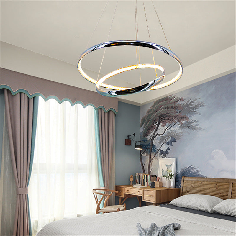 Minimalist Ring Chandelier Lighting Fixture Crystal LED Living Room Pendant Lamp in Chrome, Warm/White Light Clearhalo 'Ceiling Lights' 'Modern Pendants' 'Modern' 'Pendant Lights' 'Pendants' Lighting' 272435