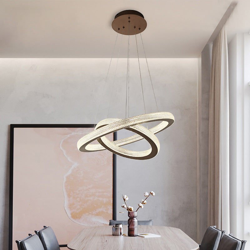 Crystal Cross Circle Chandelier Lamp Minimalist LED Coffee Hanging Light Kit in Warm/White Light Clearhalo 'Ceiling Lights' 'Chandeliers' 'Modern Chandeliers' 'Modern' Lighting' 272449