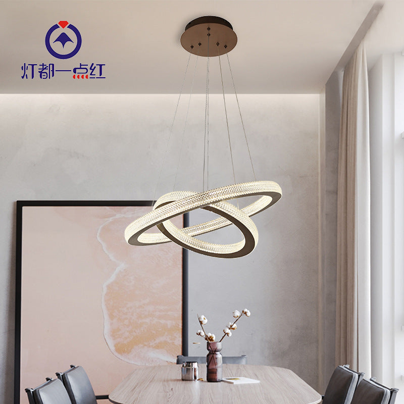 Crystal Cross Circle Chandelier Lamp Minimalist LED Coffee Hanging Light Kit in Warm/White Light Coffee White Clearhalo 'Ceiling Lights' 'Chandeliers' 'Modern Chandeliers' 'Modern' Lighting' 272453