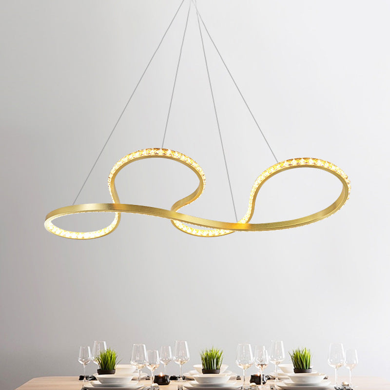 Gold Twist Chandelier Lighting Minimalist Led Crystal Ceiling Pendant Light for Dining Room in Warm/White Light Gold Clearhalo 'Ceiling Lights' 'Chandeliers' 'Modern Chandeliers' 'Modern' Lighting' 272454